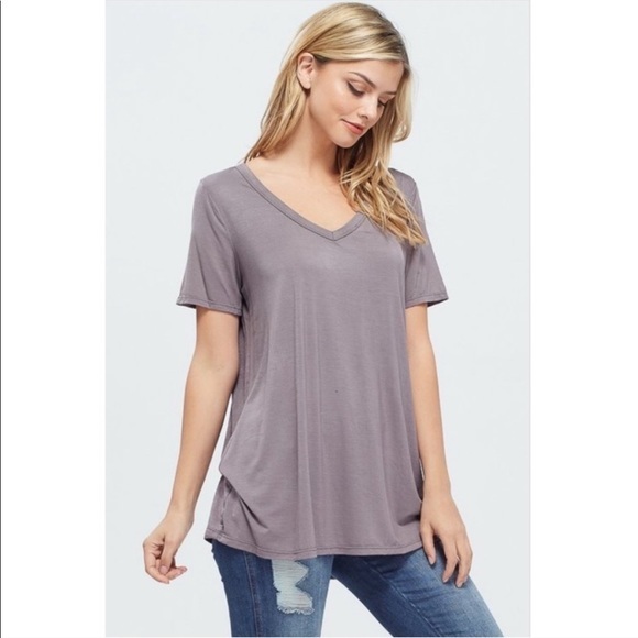 Modal V Neck Basic Tee Apricot - Picture 11 of 11